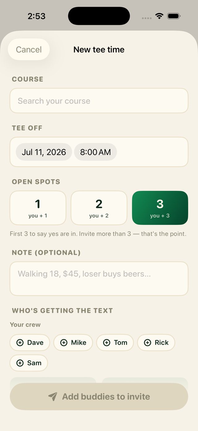 Create a tee time